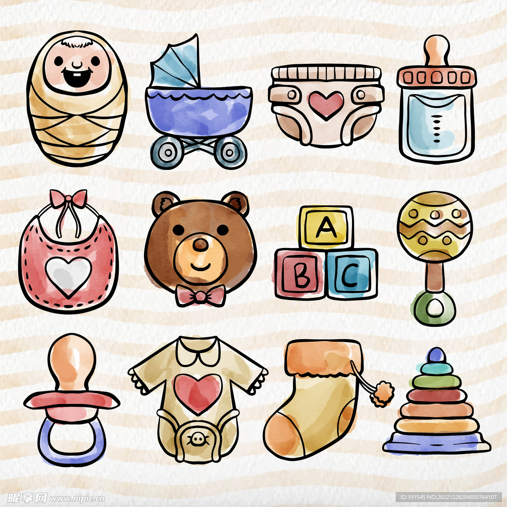 可爱卡通婴儿用品图标素材