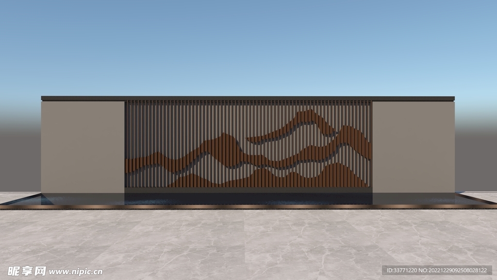 简约大气景观墙模型 