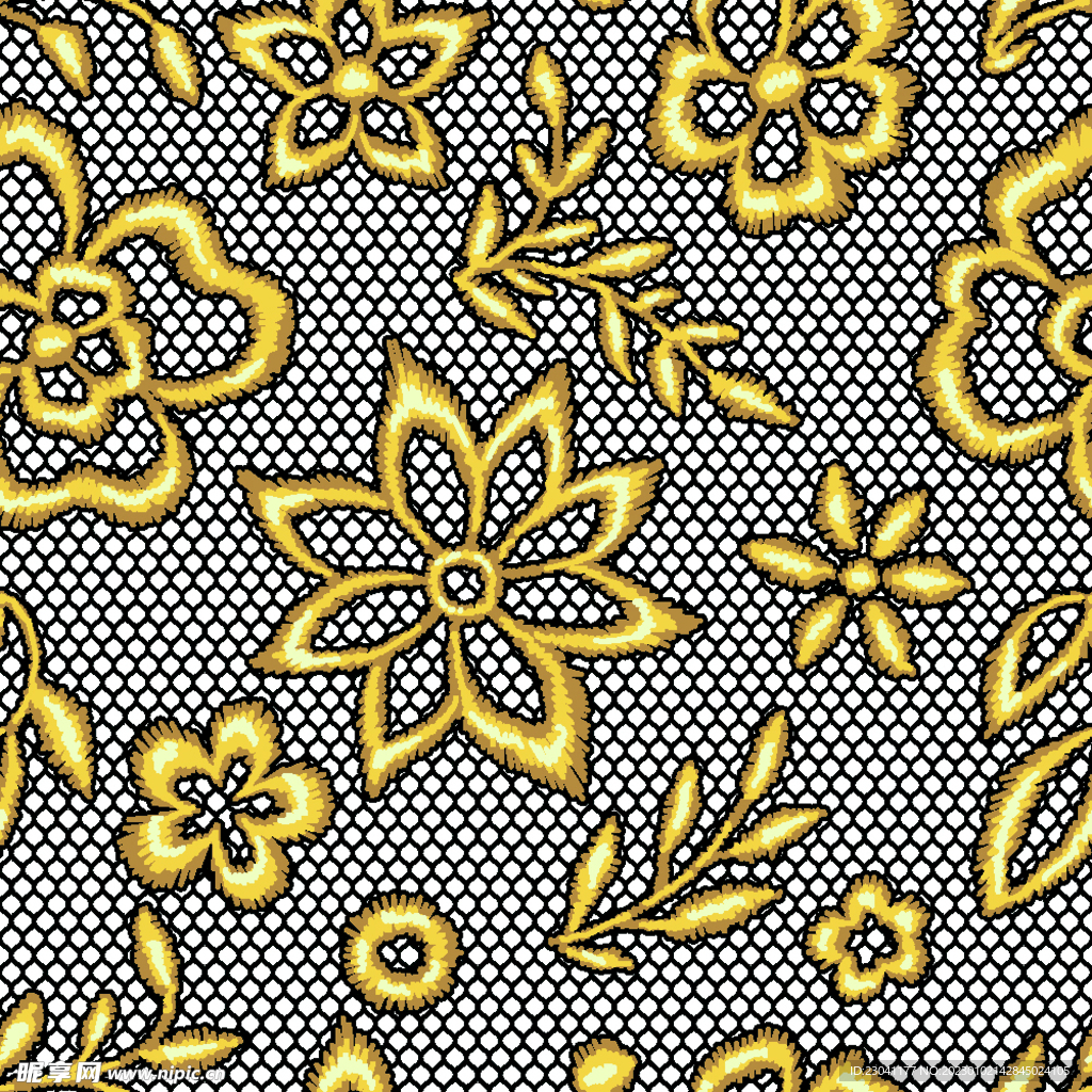 黄色手绘花绣花