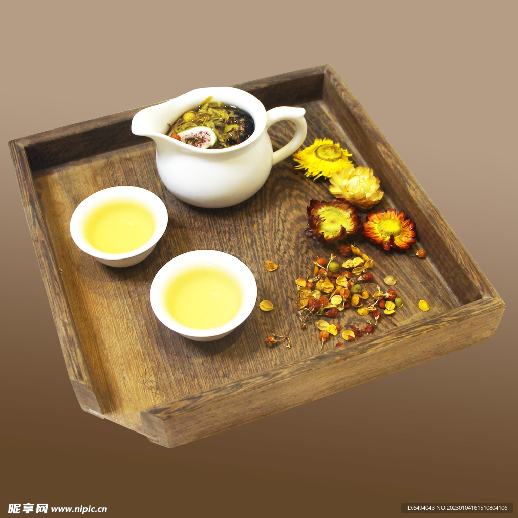 菊花茶茶具单层免抠素材