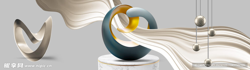 抽象立体床头画 