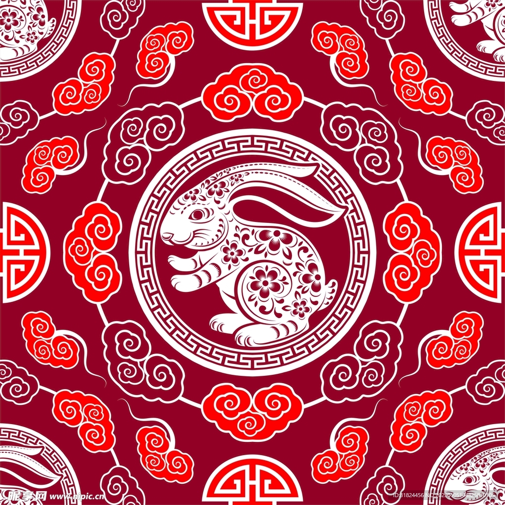  春节兔子素材兔子元素图案 