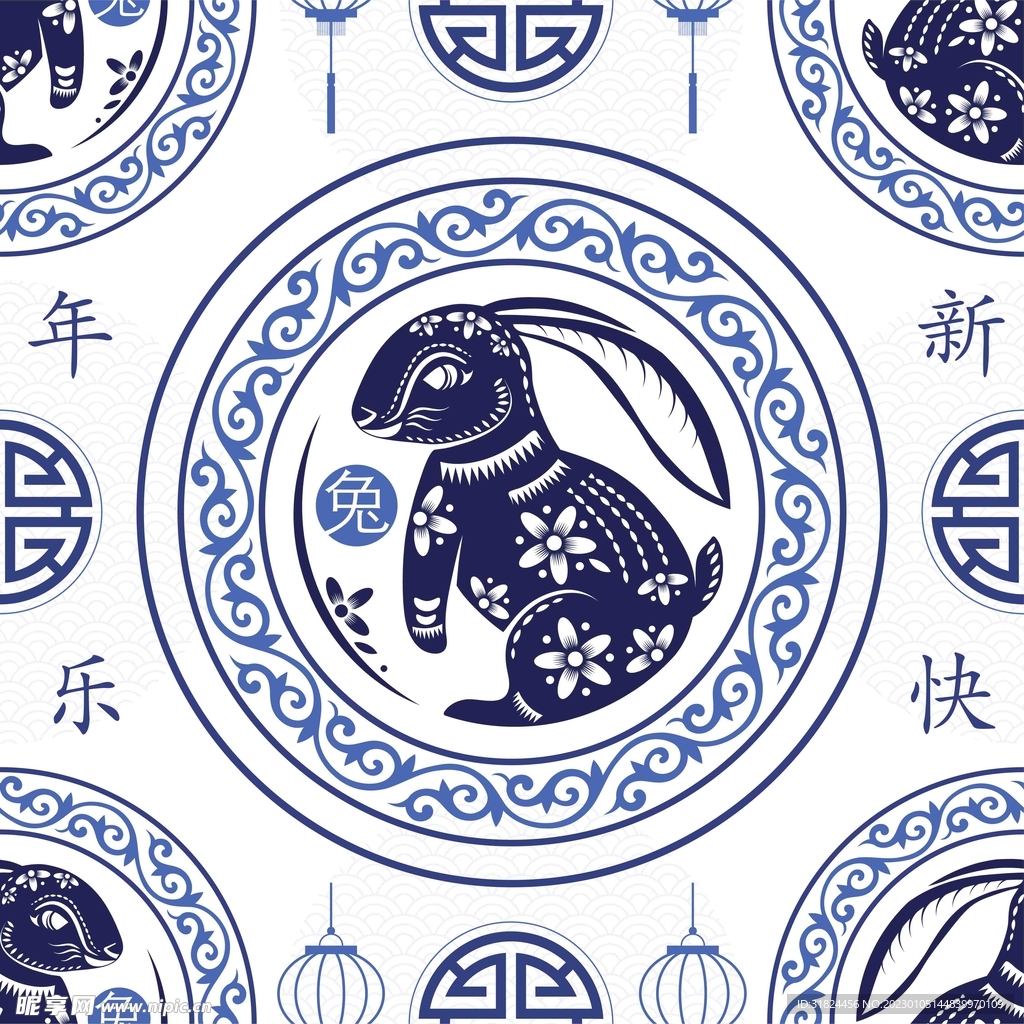 春节兔子素材兔子元素图案 