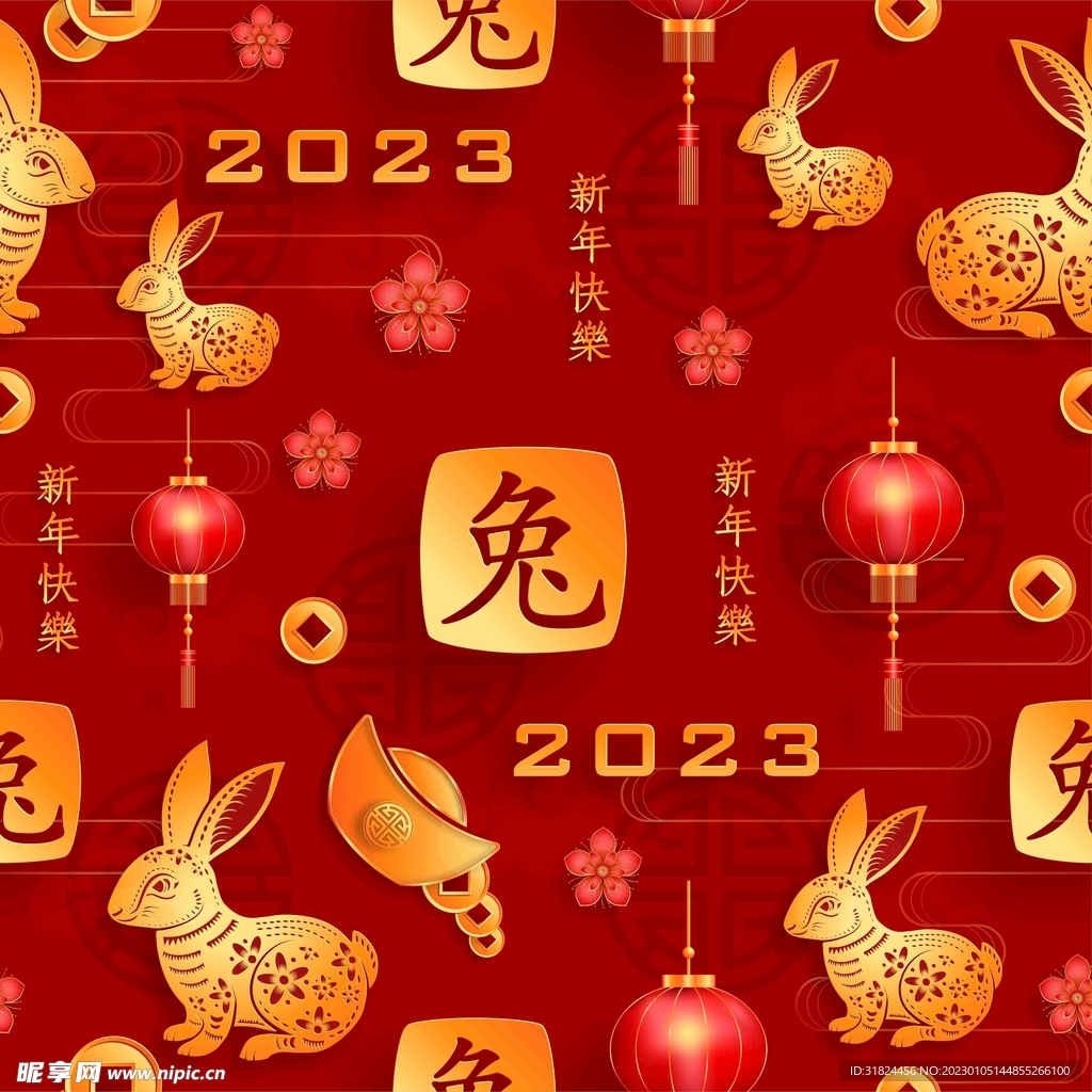  春节兔子素材兔子元素图案 