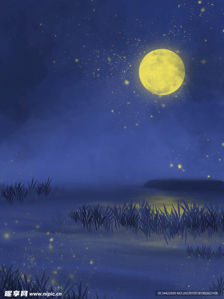 中秋圆月手绘背景