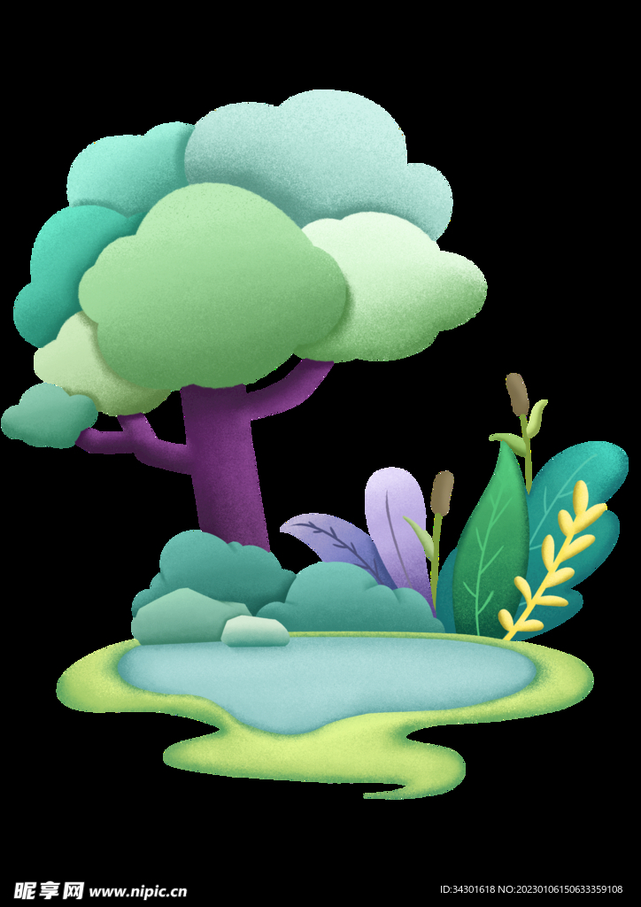 小清新插画肌理扁平风植物小场景