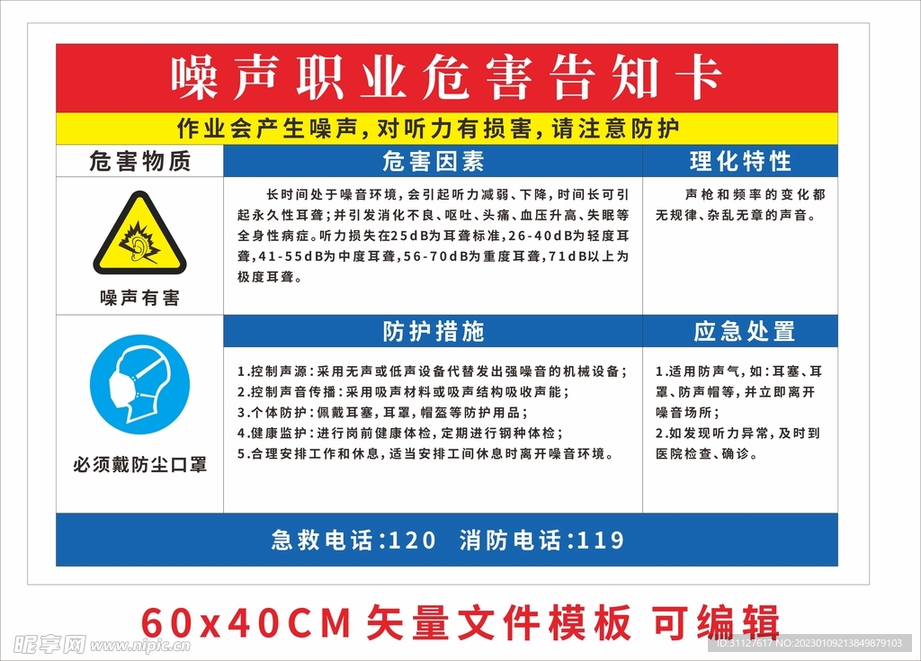噪声职业危害告知卡