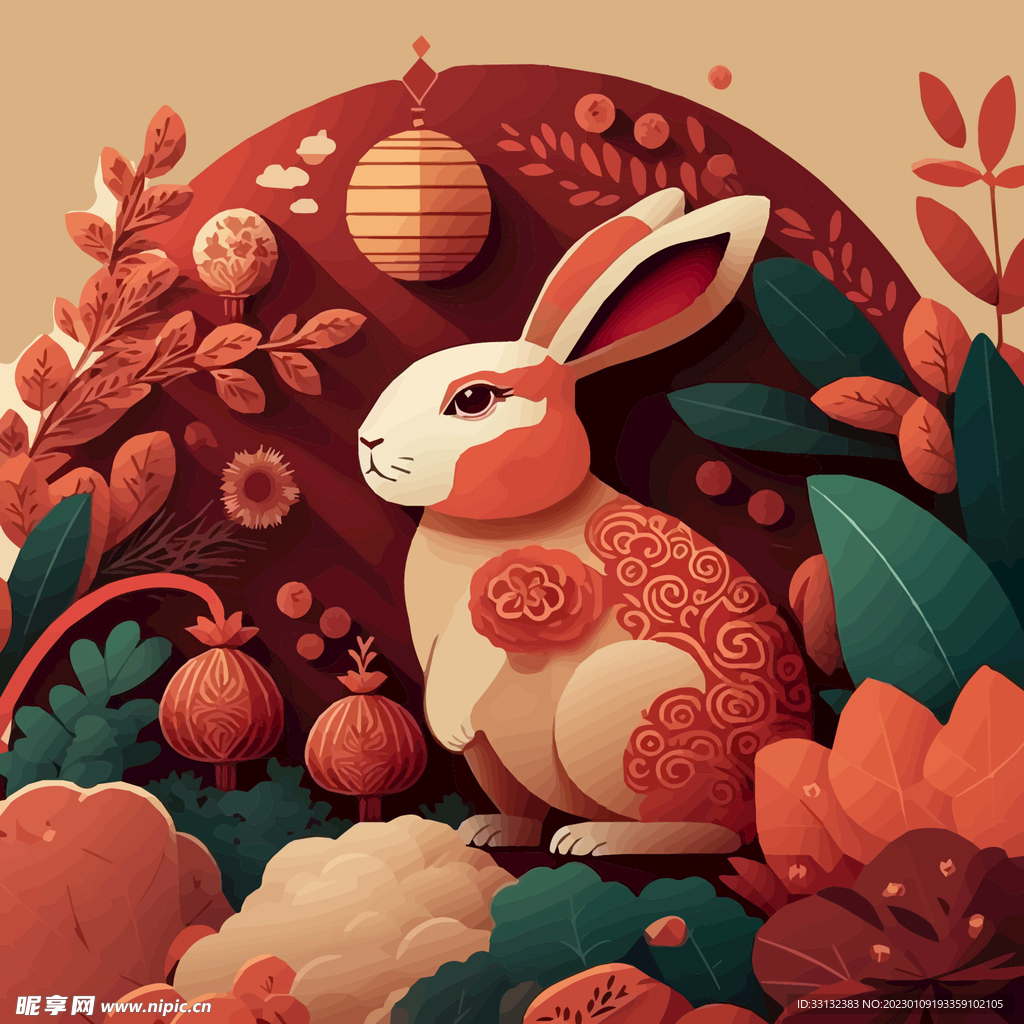 2023新年海报 卡通兔子剪纸