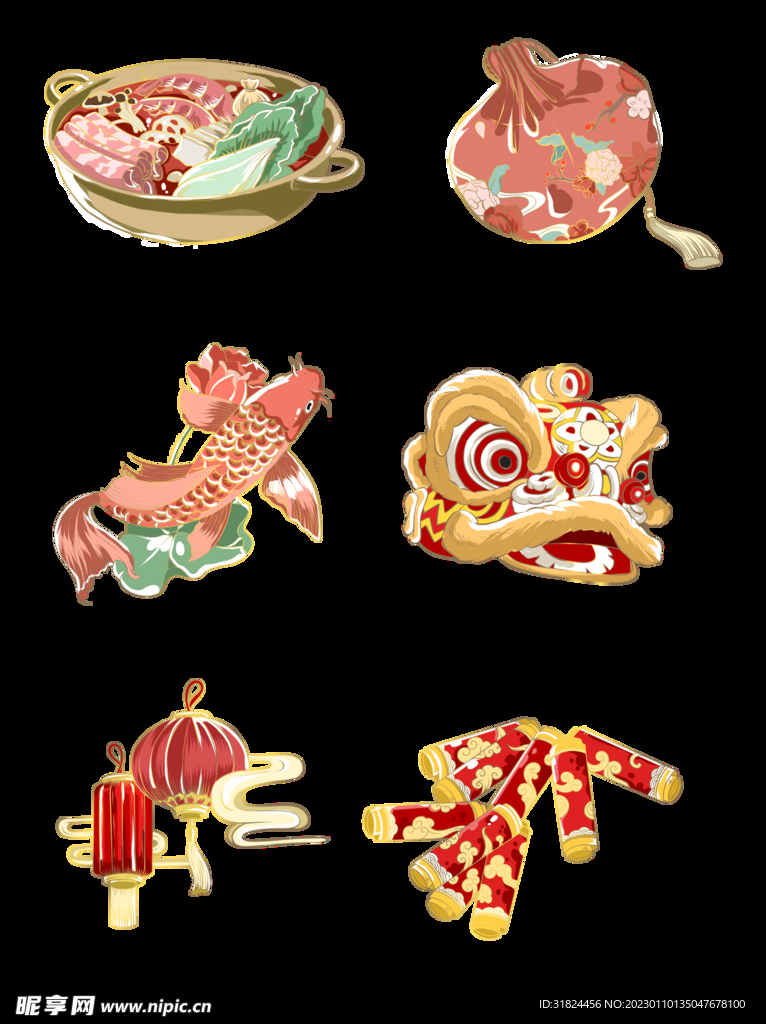 春节兔年插画元素图案 