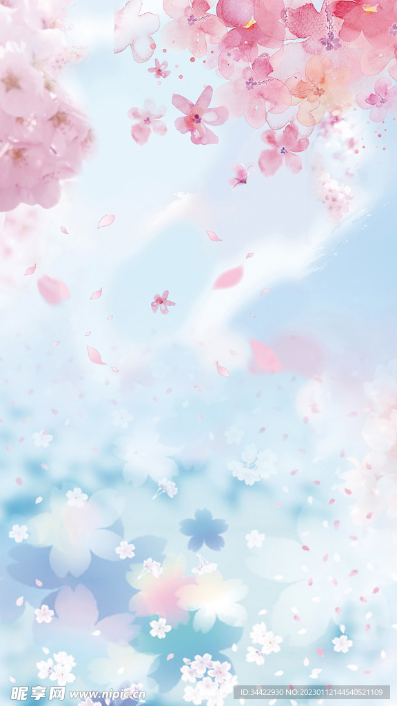 梦幻蓝粉花朵背景