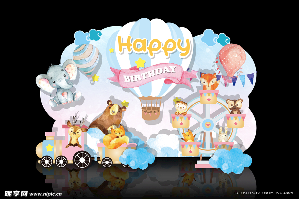 水彩风小动物主题宝宝宴