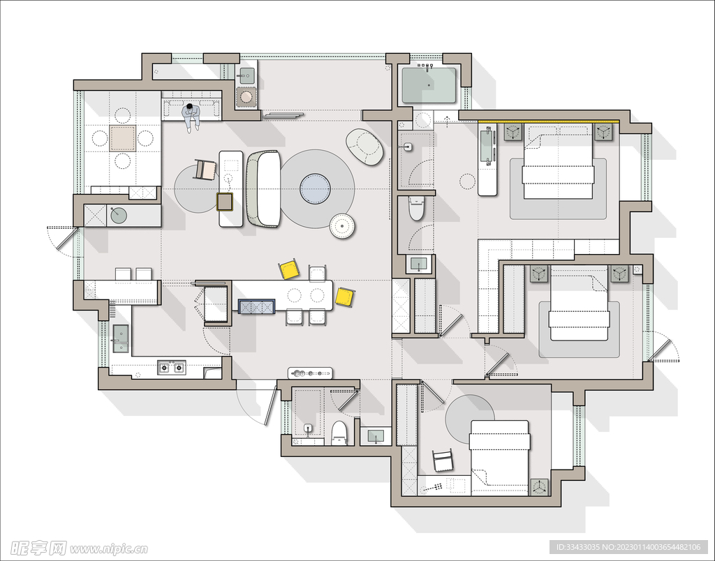 CAD平面图 线稿 彩平图 