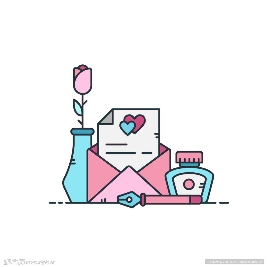 甜蜜情人节信件装饰元素