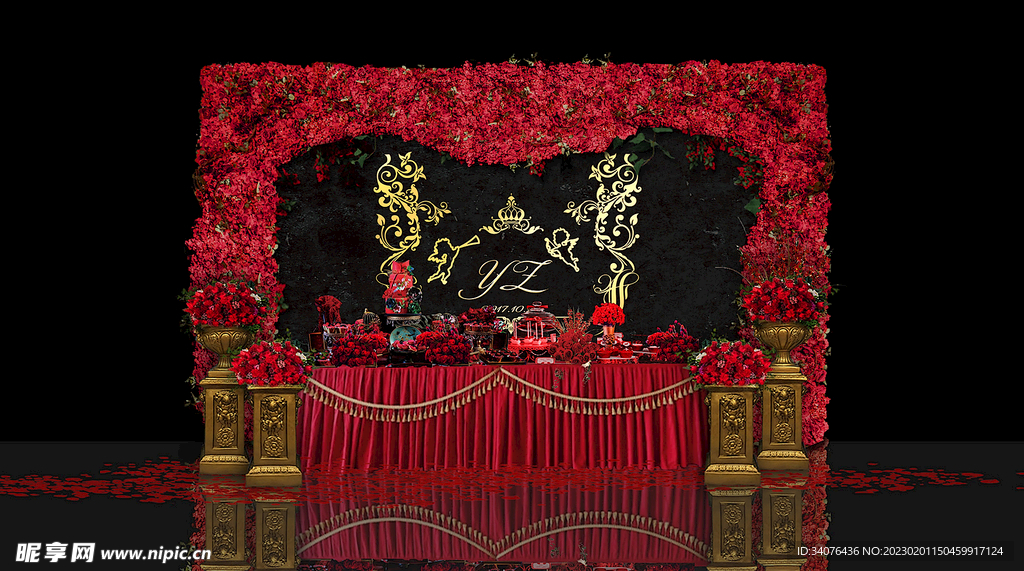 红色金色复古欧式婚礼展示区