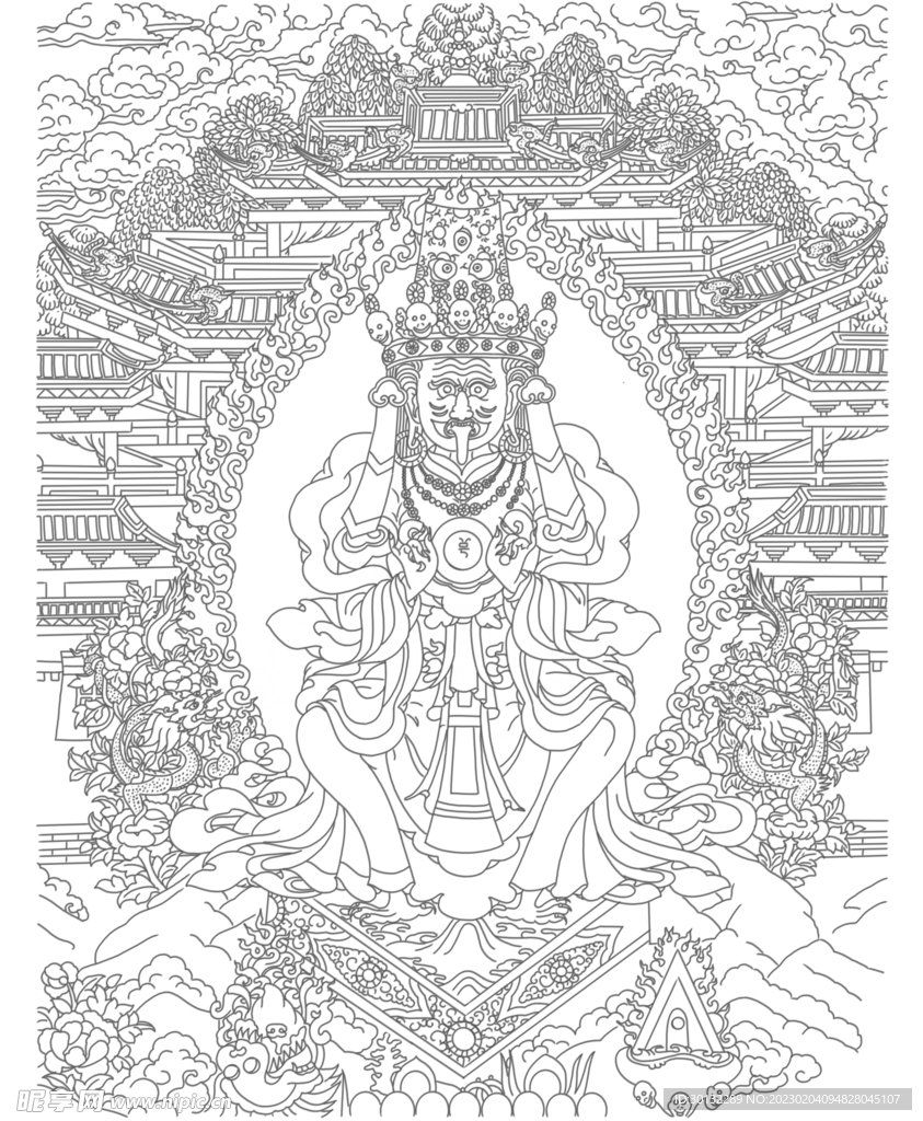 扎基拉母手绘线稿图描金涂色