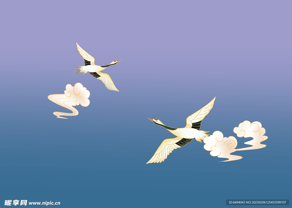 祥云仙鹤古风插画