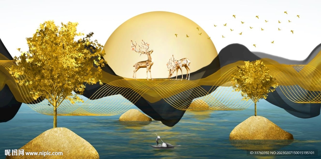 麋鹿金鹿装饰画