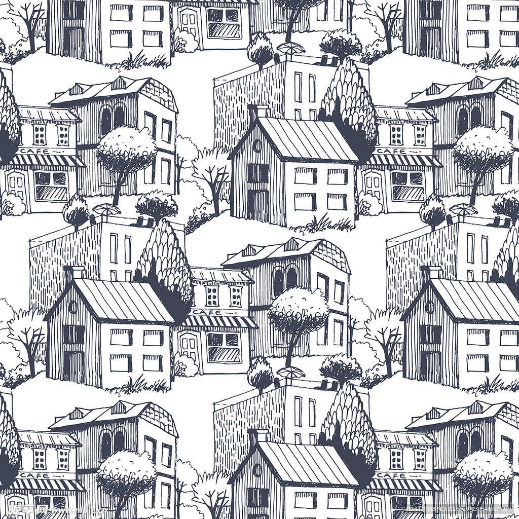 手绘线描房屋