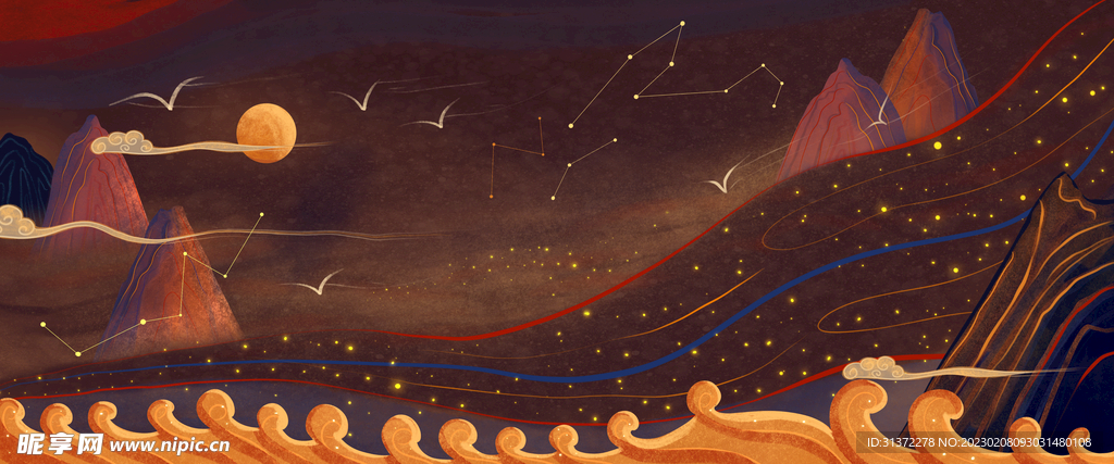 手绘古风插画背景图片