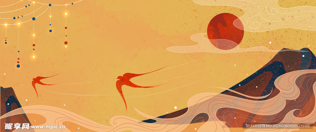 手绘古风插画背景图片