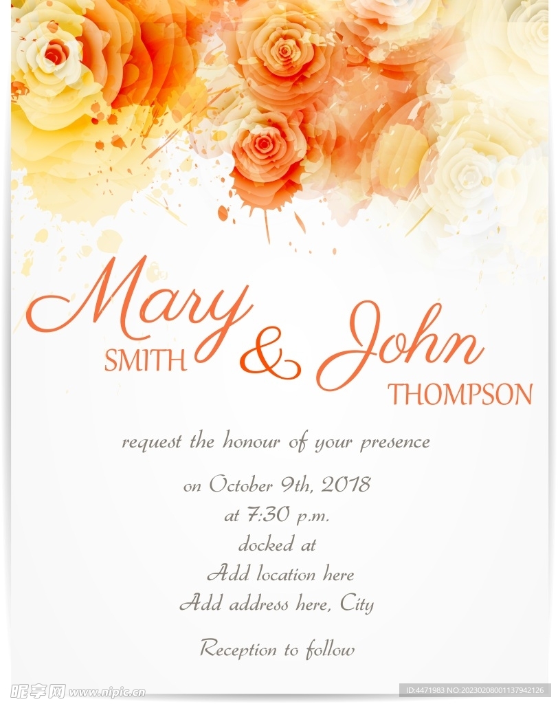 水彩花卉婚礼海报 