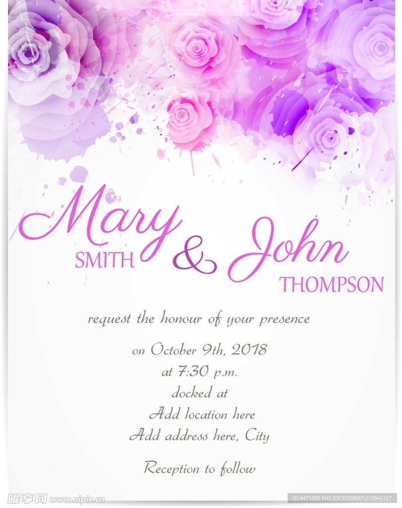 水彩花卉婚礼海报 