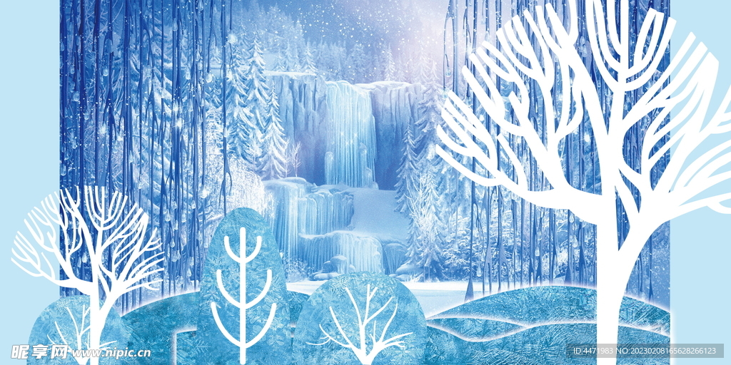 蓝色冰雪系列婚礼背景板