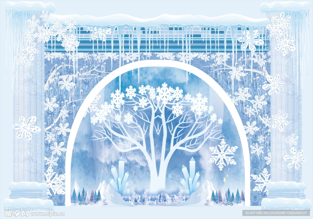 蓝色冰雪系列婚礼背景板