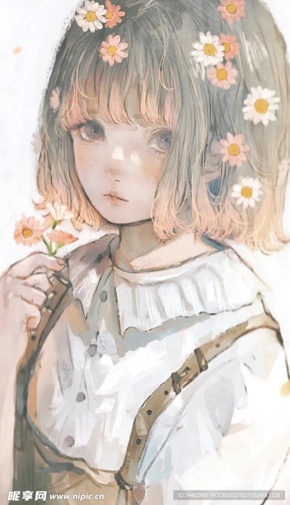 头缀鲜花的女孩