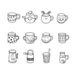 杯子卡通可爱黑白线稿