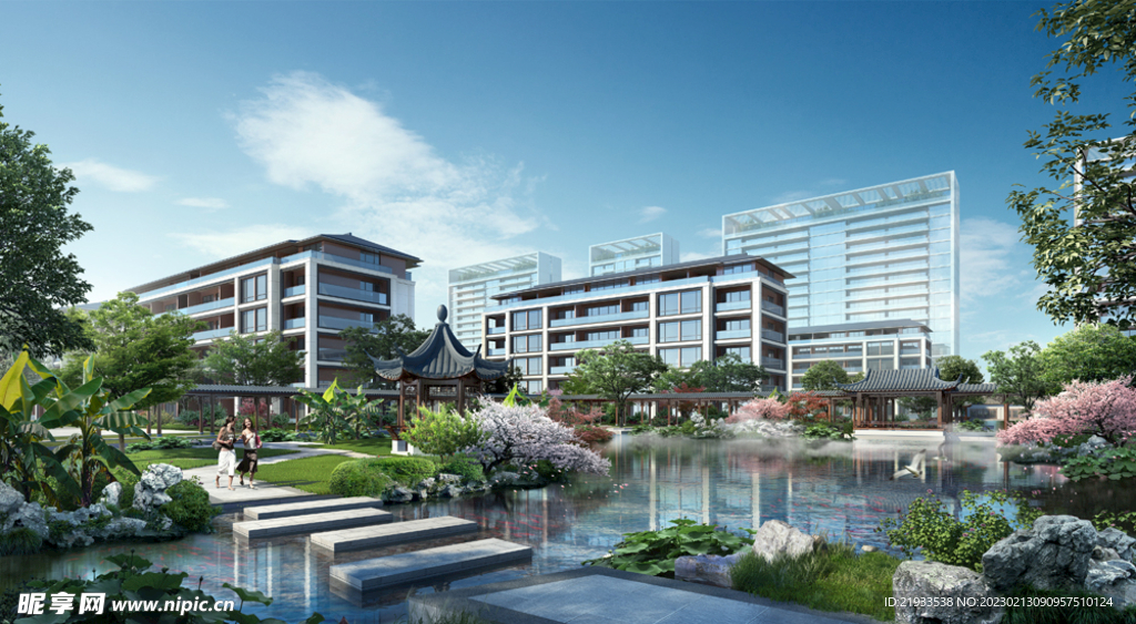 中式庭院山水效果图