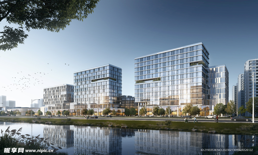 厂房园区办公楼沿河景观设计