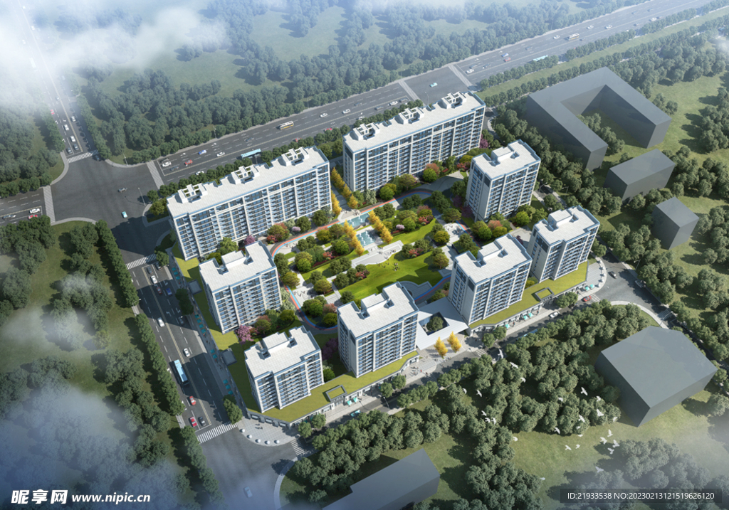 绿城别墅洋房园林住宅鸟瞰