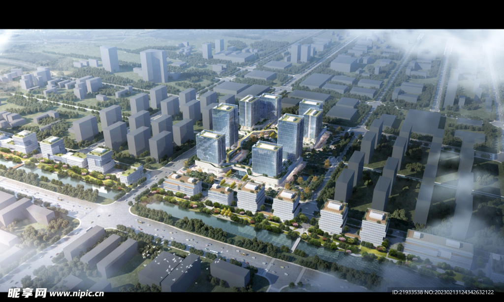 商业综合体鸟瞰幕墙效果图