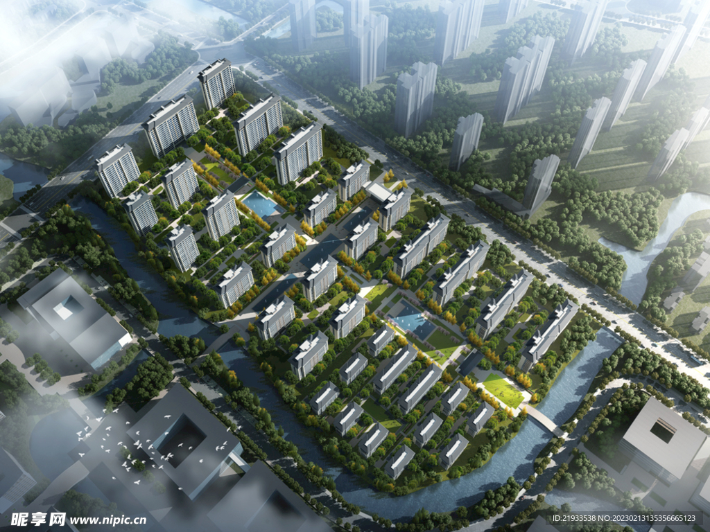 绿城别墅洋房园林住宅鸟瞰