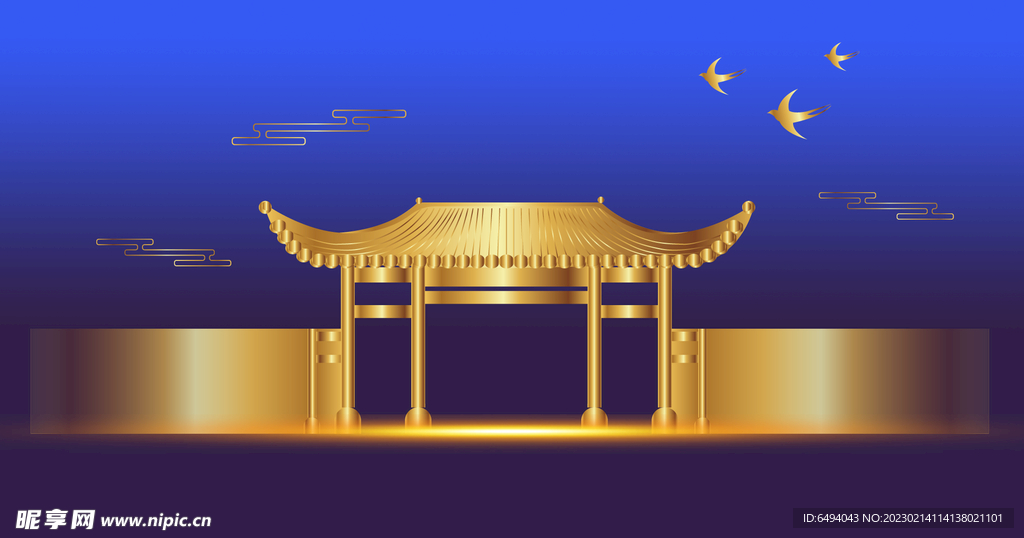 金碧辉煌金色地产古代建筑院子