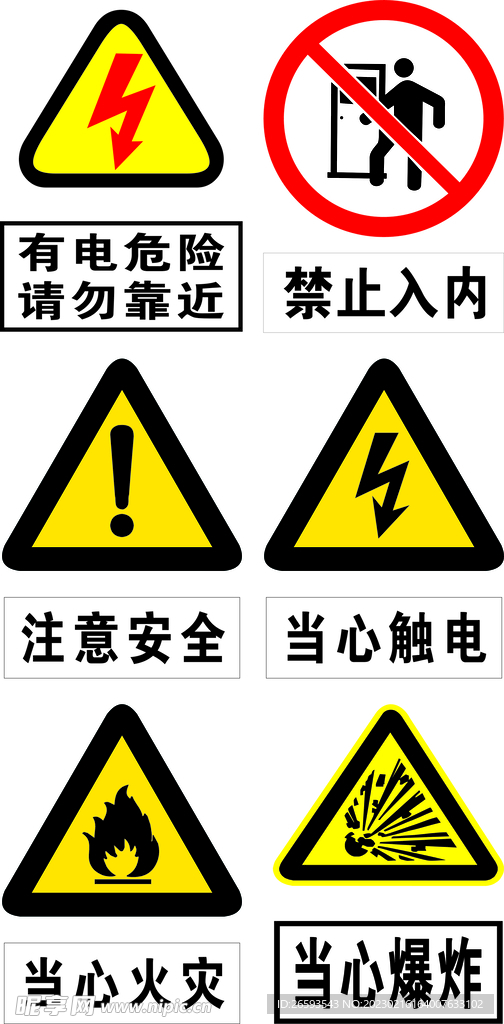 当心火灾爆炸触电注意安全禁止入