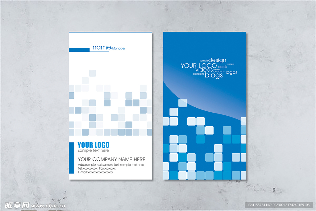 竖版蓝色装饰名片模版