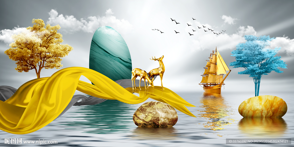 发财树麋鹿装饰画