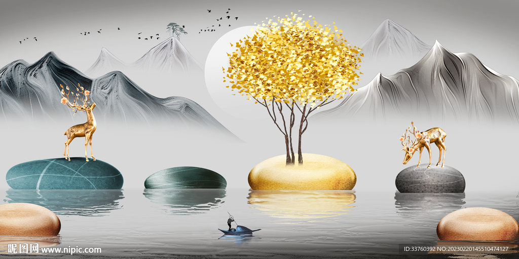 发财树麋鹿装饰画