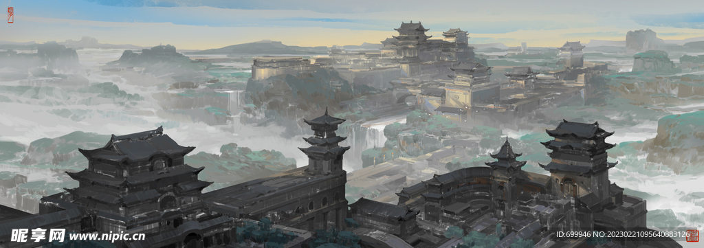 古风 传统建筑 山水风景 亭台