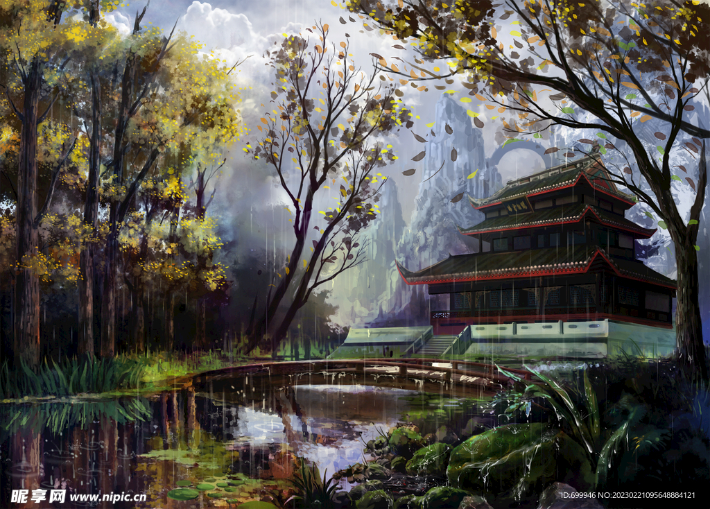 古风 传统建筑 山水风景 亭台