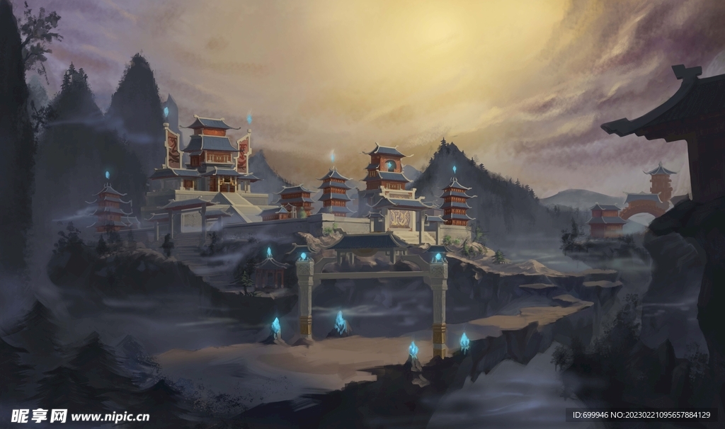 古风 传统建筑 山水风景 亭台