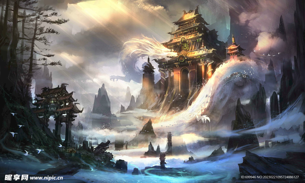 古风 传统建筑 山水风景 亭台