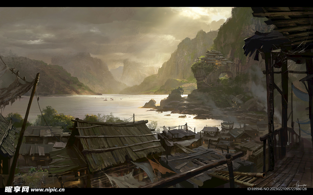 古风传统建筑山水风景亭台楼阁游