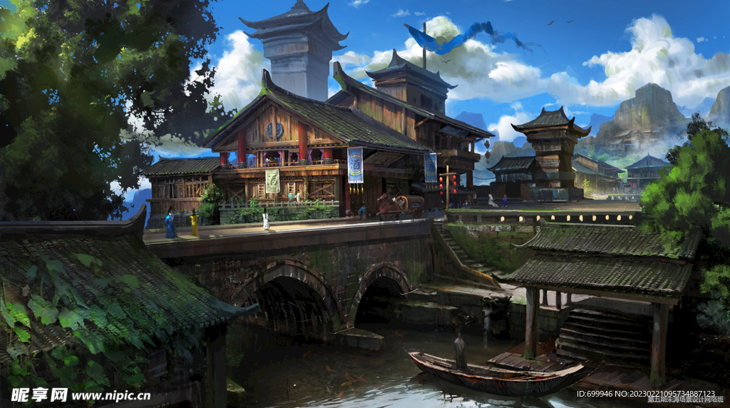 古风 传统建筑 山水风景 亭台