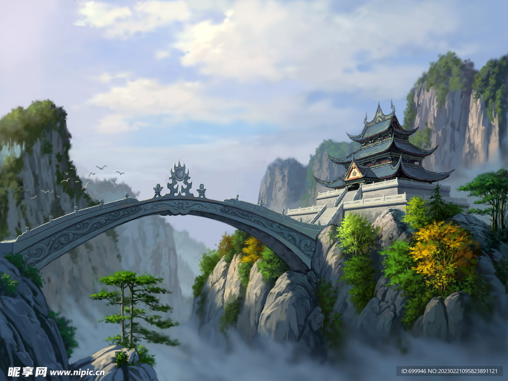 古风 传统建筑 山水风景 亭台