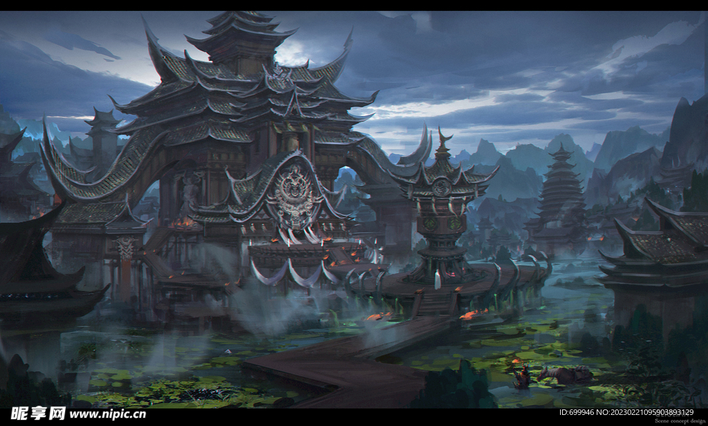 古风传统建筑山水风景