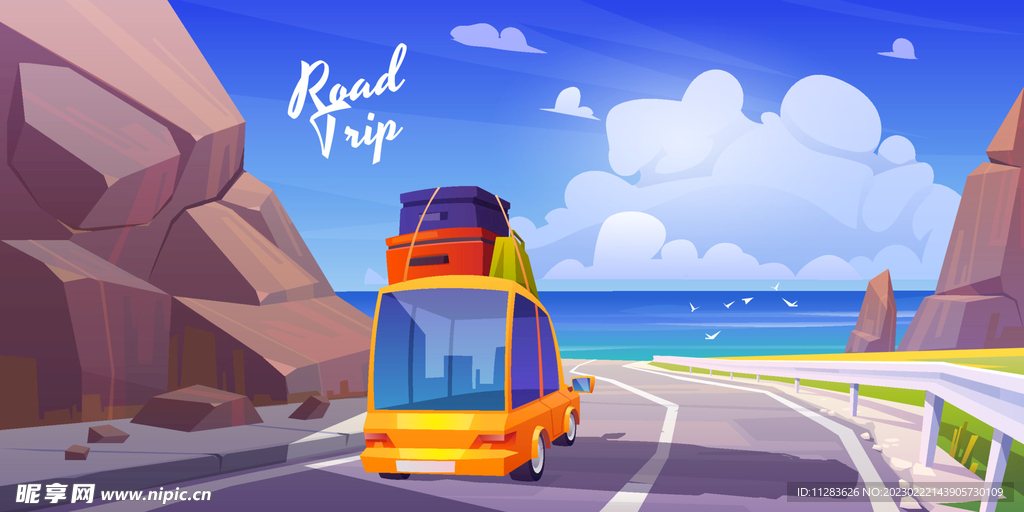 公路旅行汽车插画