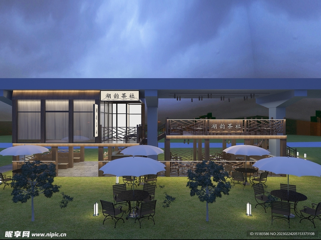 室外露天茶室茶舍max效果图